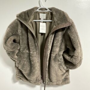H&M Taupe Faux Fur Coat Oversized Size XS